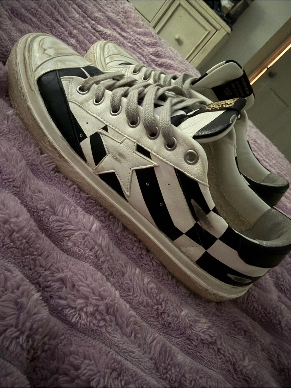 Golden Goose Black & White Checker Low-Top Sneakers